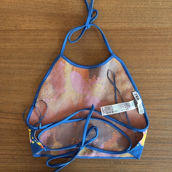 Zara Blue Floral Knit Halter Top - Picture 7 of 9